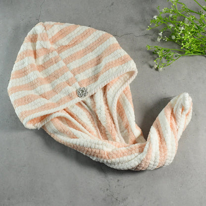 Soft Microfiber Hair Drying Towel Wrap with Cute Teddy Bear Button (1 Pc)