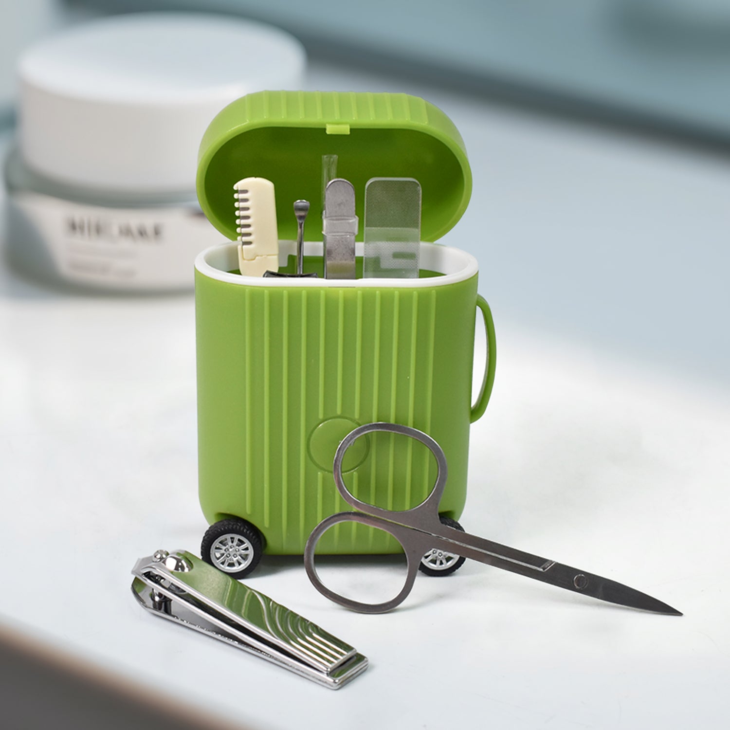 Manicure Kit, Pedicure tools for feet, Nail Clipper (8 Pcs Set / With Mini 4 Wheel Suitcase Trolley) Your Brand