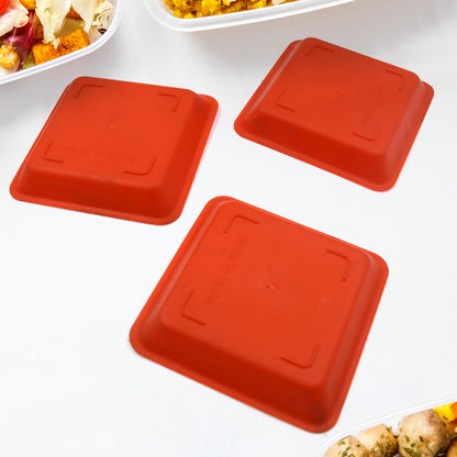 Square Plastic Halwa Dinner Plate Snacks Tray Set for Home Office 3 Pcs