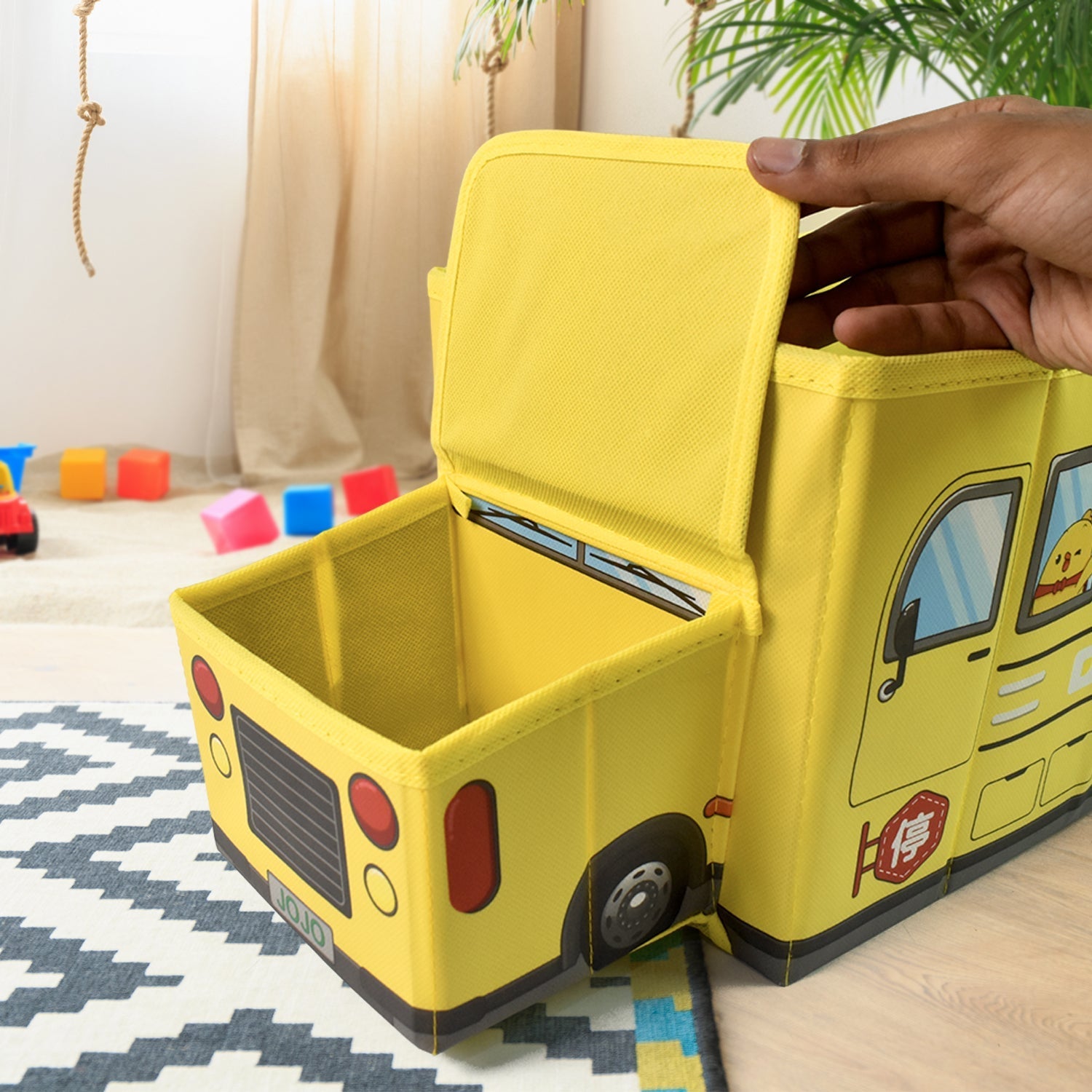 School Bus Shaped Portable Foldable Toy Box Storage with Lid (1 Pc) Your Brand