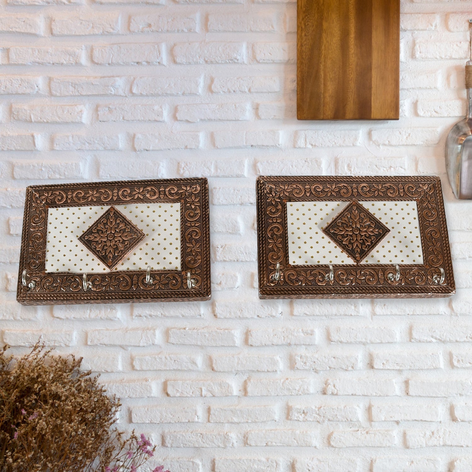 Handicraft Meenakari Wooden keyholder | Wall Hanging Key Holder Style for Your Home Decor & Gift Keys Stand for Entryway, Kitchen, Office, Bedroom Decorative Keys Organizer keyholder (2 Pc Set) Your Brand