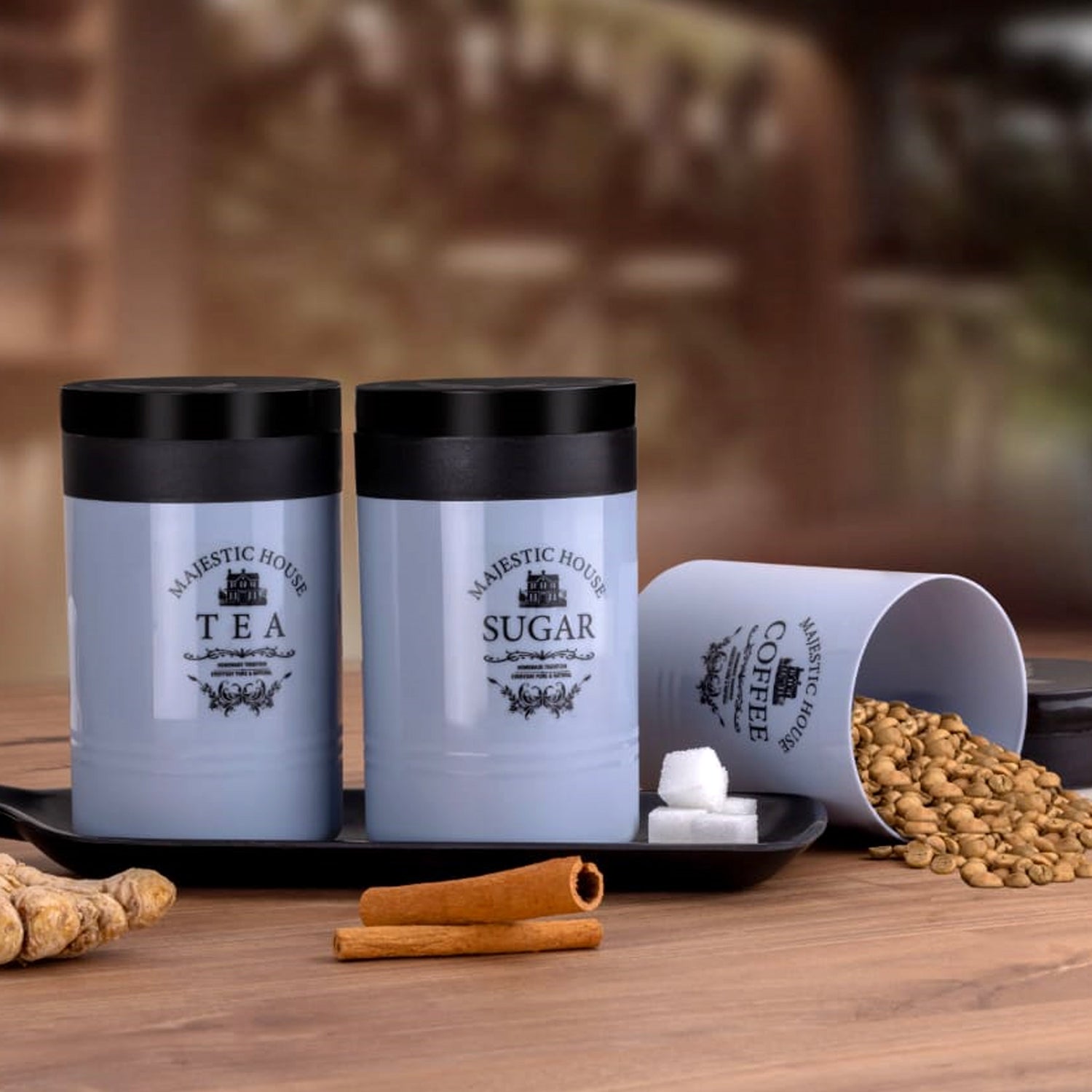 Accurate Seal Tea Sugar Coffee Container - 3 Pcs Plastic Damru Shaped Tea, Coffee, Sugar Canisters Jar, New Airtight Food Seal Containers for Salt, Dry Fruit, Grocery Multicolor (3 Pcs Set) Your Brand