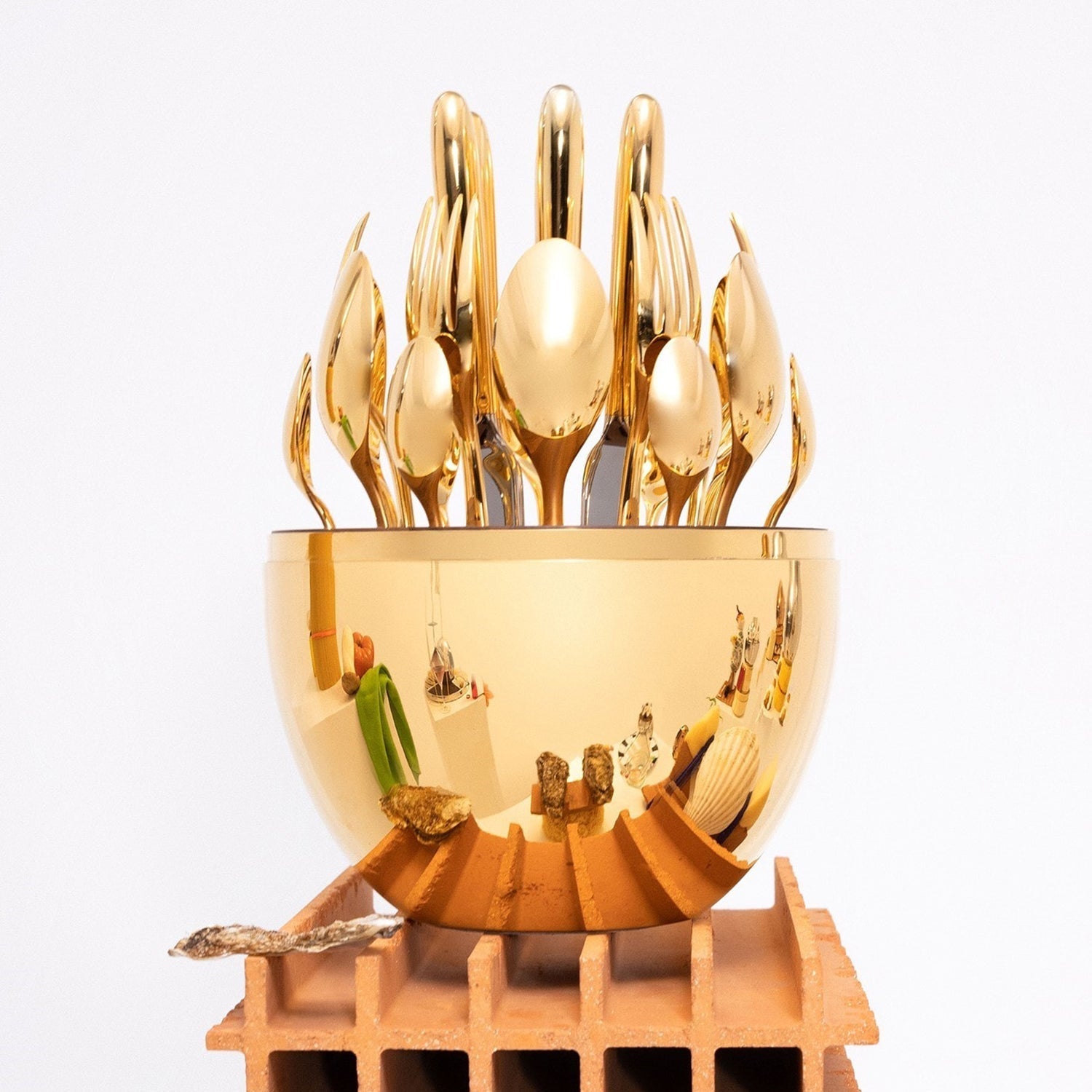 Premium Cutlery Set 24 Pcs with Oval Shaped Stand | Beautiful Stylish Oval Designed Cutlery Sets, Egg-Shaped Luxury Spoon Holder Set  (Golden / 24 pcs set) Your Brand