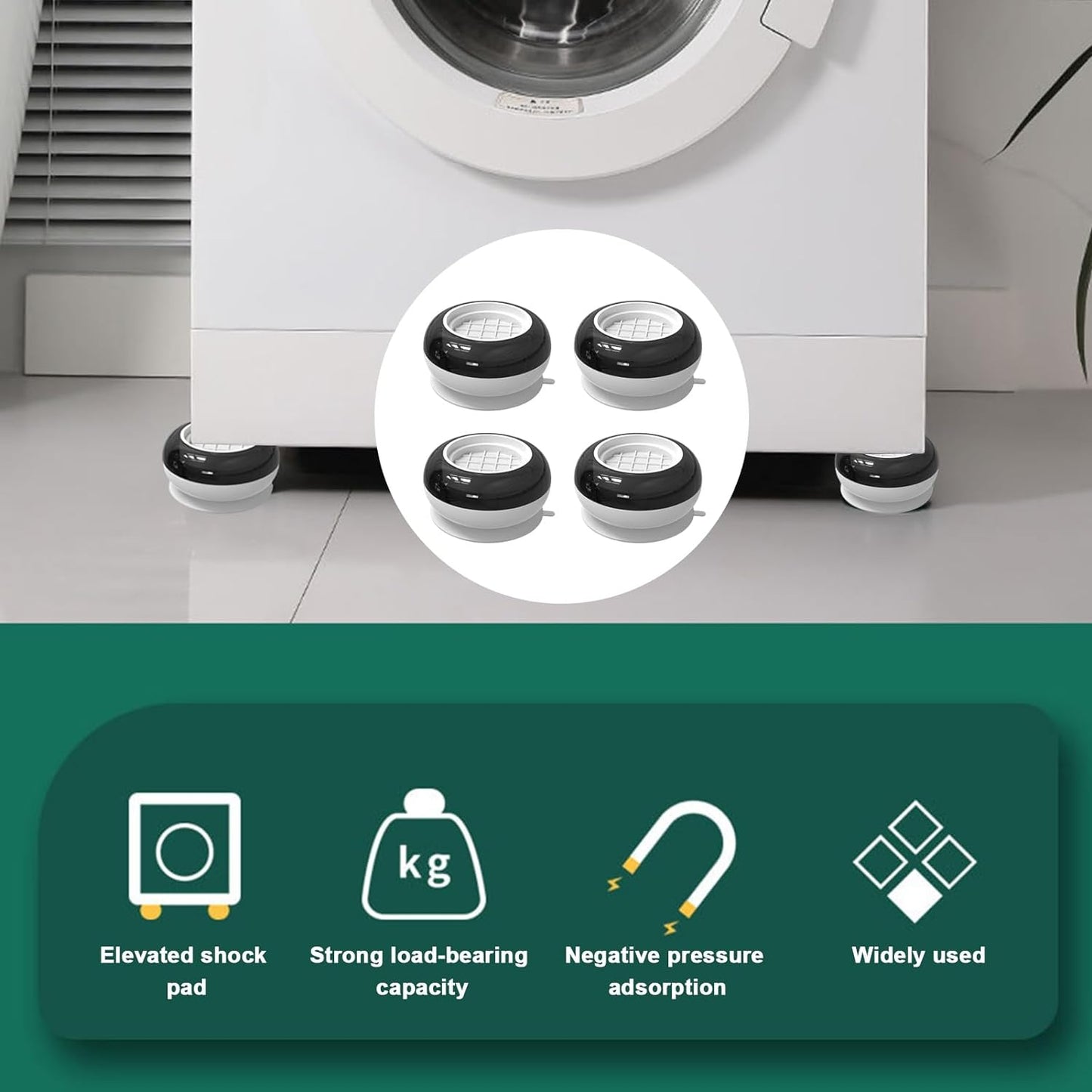 Anti Vibration Pads for Washing Machine, Washing Machine Base Foot Pads Non Slip Heighten Shock and Noise Cancelling Base Pads (4 pcs Set) Your Brand