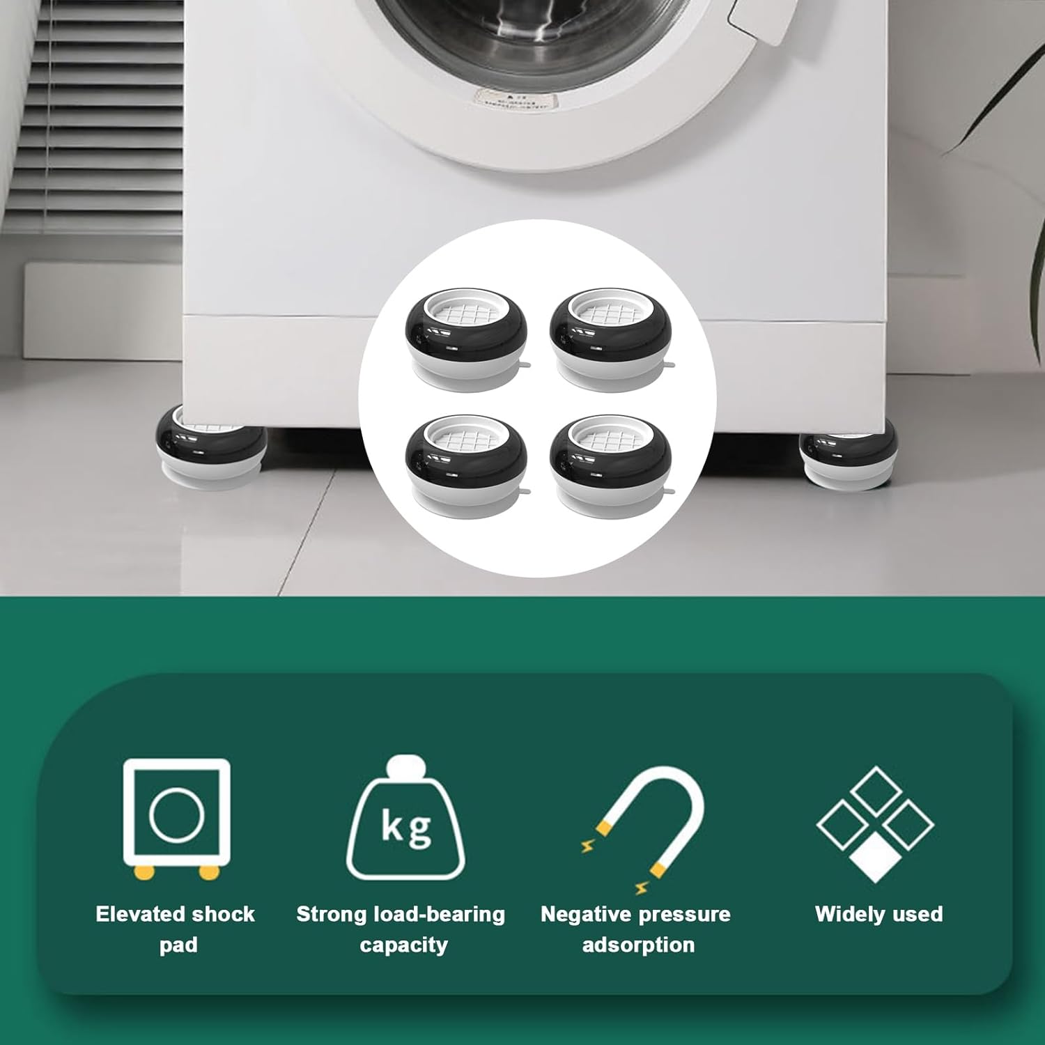 Anti Vibration Pads for Washing Machine, Washing Machine Base Foot Pads Non Slip Heighten Shock and Noise Cancelling Base Pads (4 pcs Set) Your Brand