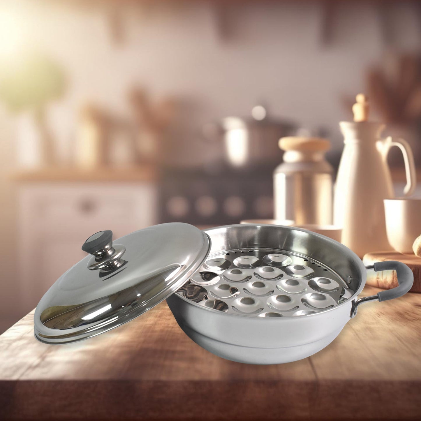 Stainless Steel Triply Multi Kadai idli, dhokla, Patra,  Mini idli plates, kadai with Lid  (8 Pcs Set / Free Glass Transparent Lid) Your Brand