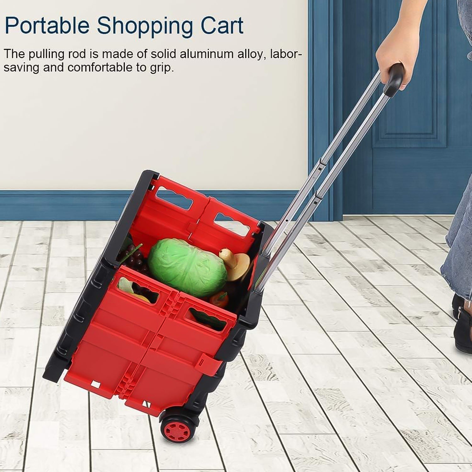 Foldable Shopping Grocery Trolley / Cart Travel Portable Food Basket (1 Pc) Your Brand