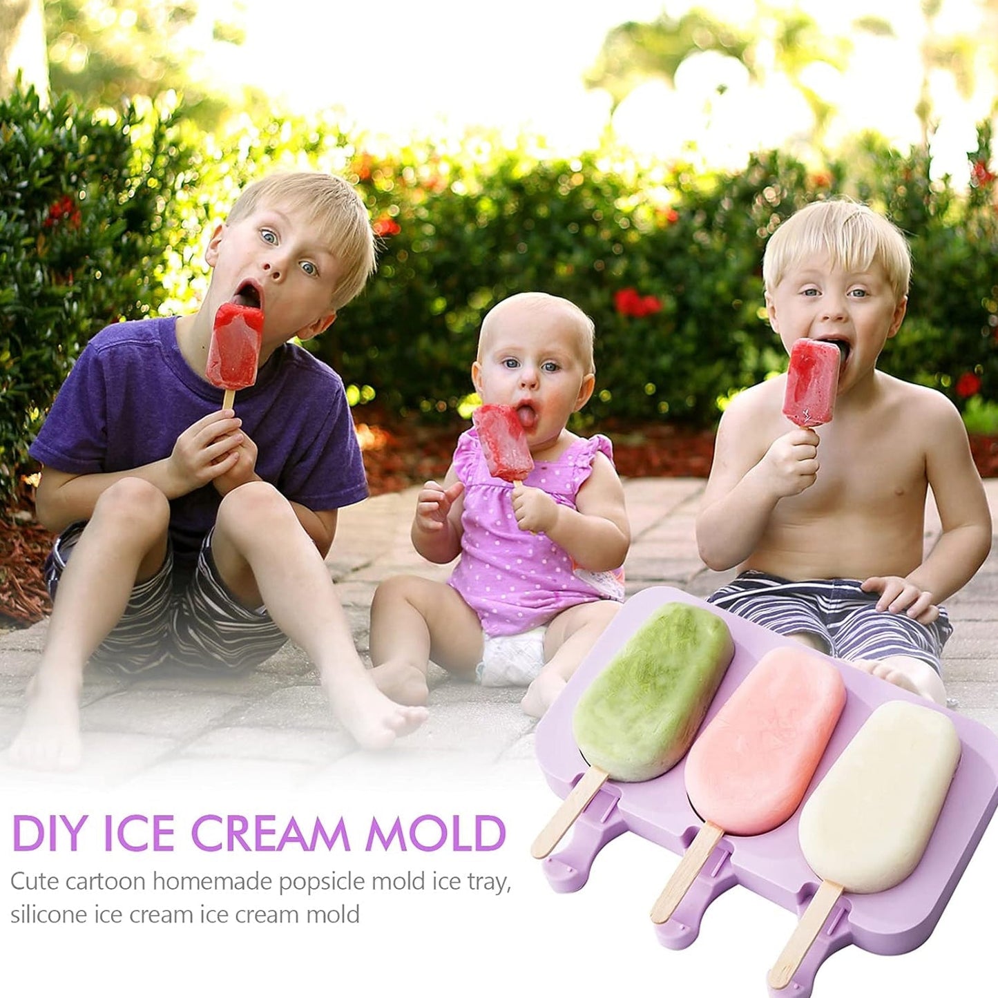 Silicone Popsicle Molds, Ice Pop Maker Molds with Lids and Sticks for Kids DIY Homemade Ice Cream, (With 50 Sticks) Your Brand