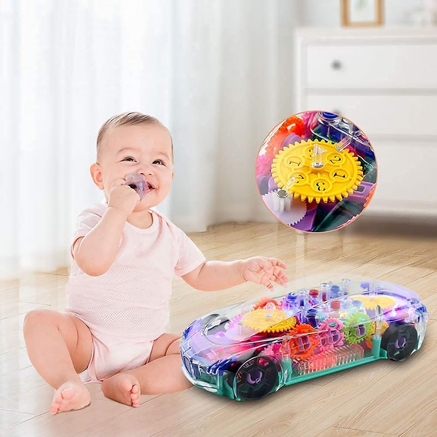 Automatic 360 Degree Rotating Transparent Gear Concept Car with Musical and 3D Flashing Lights Toy for Kids Boys & Girls (Multicolor / Battery Not Included) Your Brand