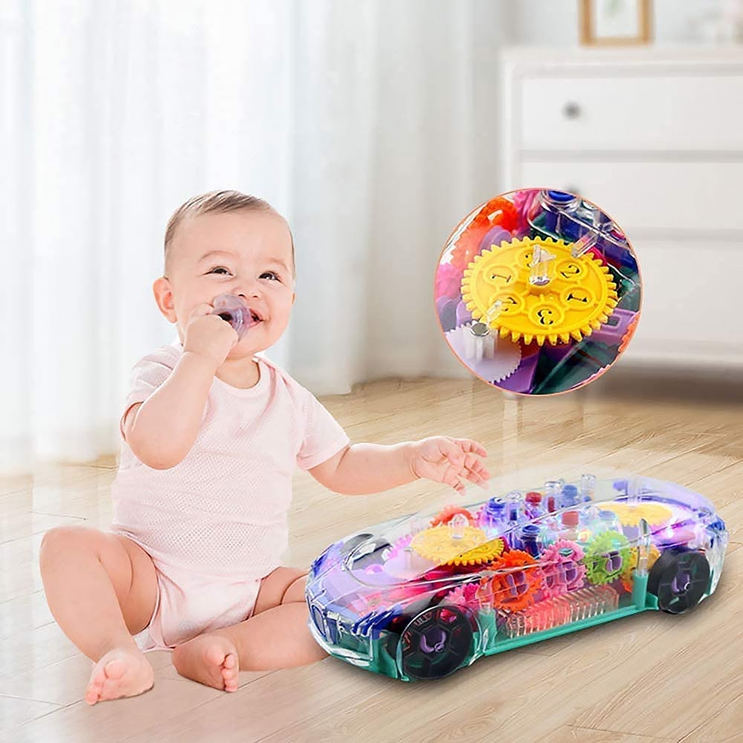 Automatic 360 Degree Rotating Transparent Gear Concept Car with Musical and 3D Flashing Lights Toy for Kids Boys & Girls (Multicolor / Battery Not Included) Your Brand