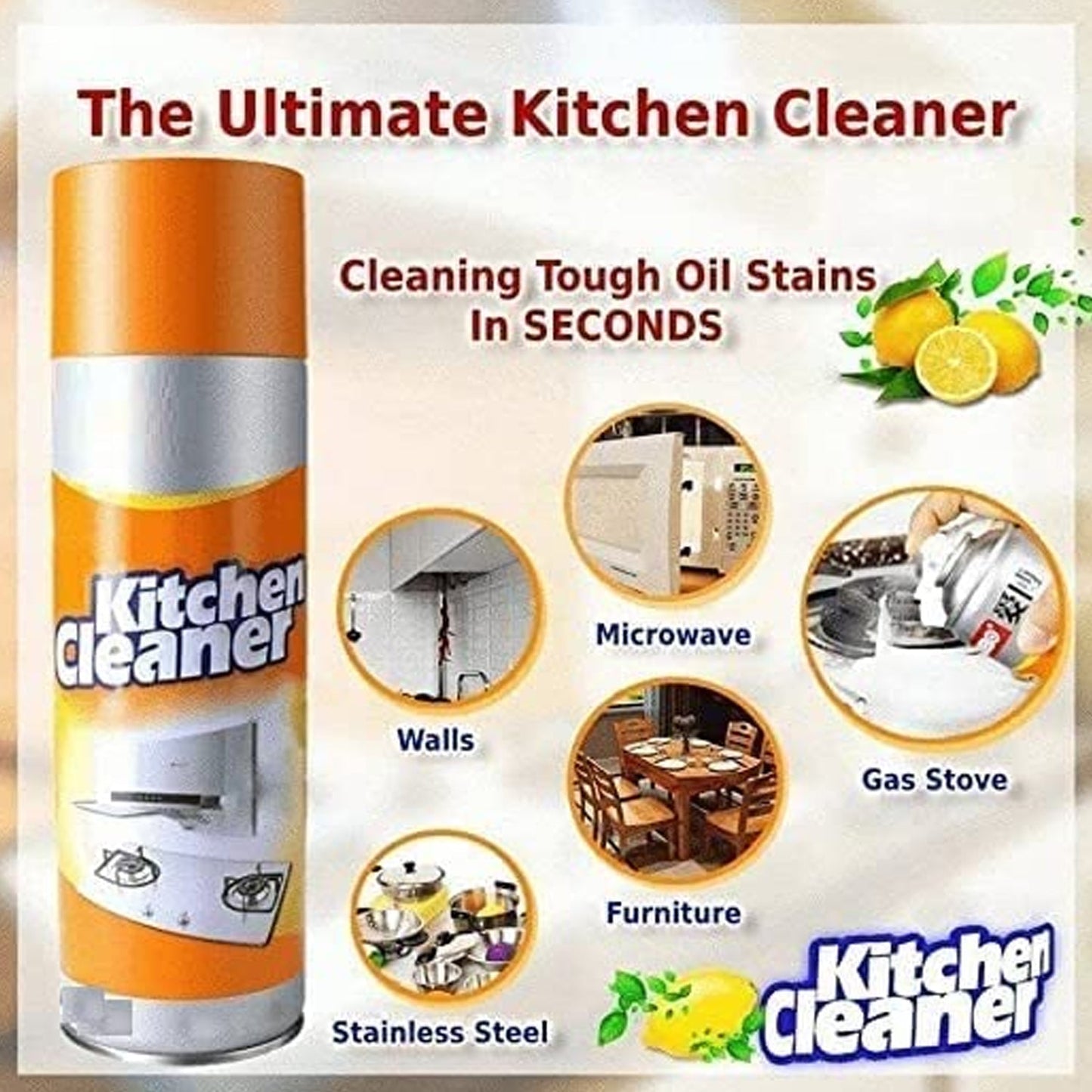 Multipurpose Bubble Foam Cleaner Kitchen Cleaner Spray Oil & Grease Stain Remover Chimney Cleaner Spray Bubble Cleaner All Purpose Foam Degreaser Spray (500 Ml) Your Brand