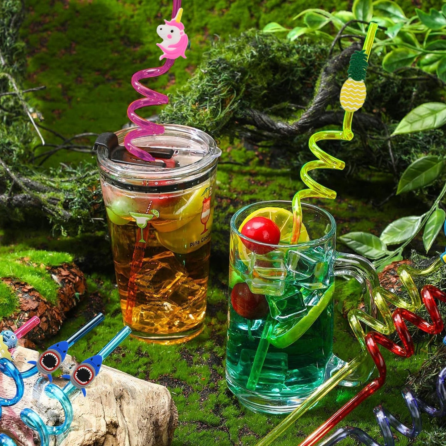 Reusable Plastic Straws (12 pcs Set / Mix Design) Your Brand