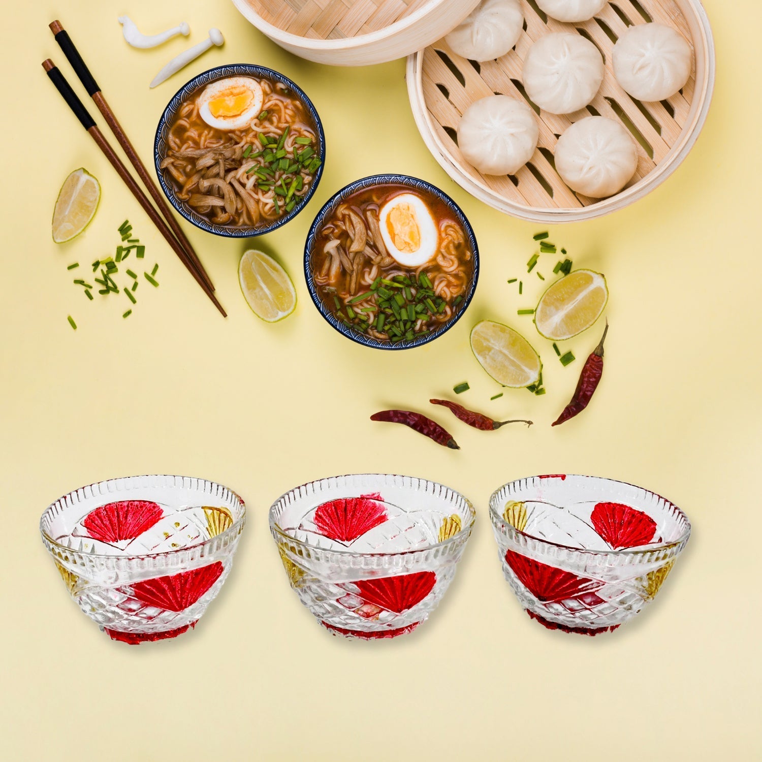 Rose glass Multipurpose Pudding / Dessert / Ice Cream Bowl Set for Home use, Home & Kitchen Serving Bowl for Sundae, Sweets, Snacks, Fruit, Pudding, Nuts or Dip, Serving Bowls 6 Medium & 1 Big Bowl (Set of 7 pc) Your Brand
