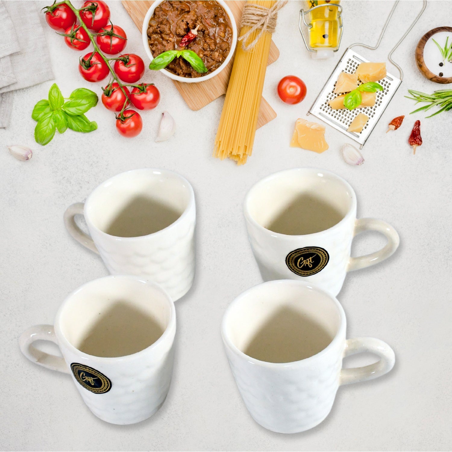 Crysta Ceramic Tea Cups With Plastic tray Environmental Friendly Festival for Milk Cup, Coffee Cup, Tea Cup, Breakfast Cup, Drinking Mug or Outdoor for Household Gift For Birthday (5 Pcs Set) Your Brand