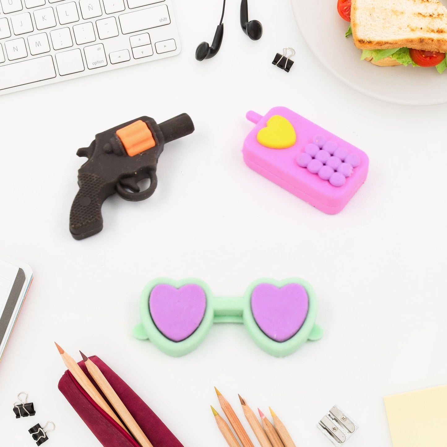 Mix Design 1 Set Fancy & Stylish Colorful Erasers for Children Different Designs & Mix, Eraser Set for Return Gift, Birthday Party, School Prize (1 Set) Your Brand