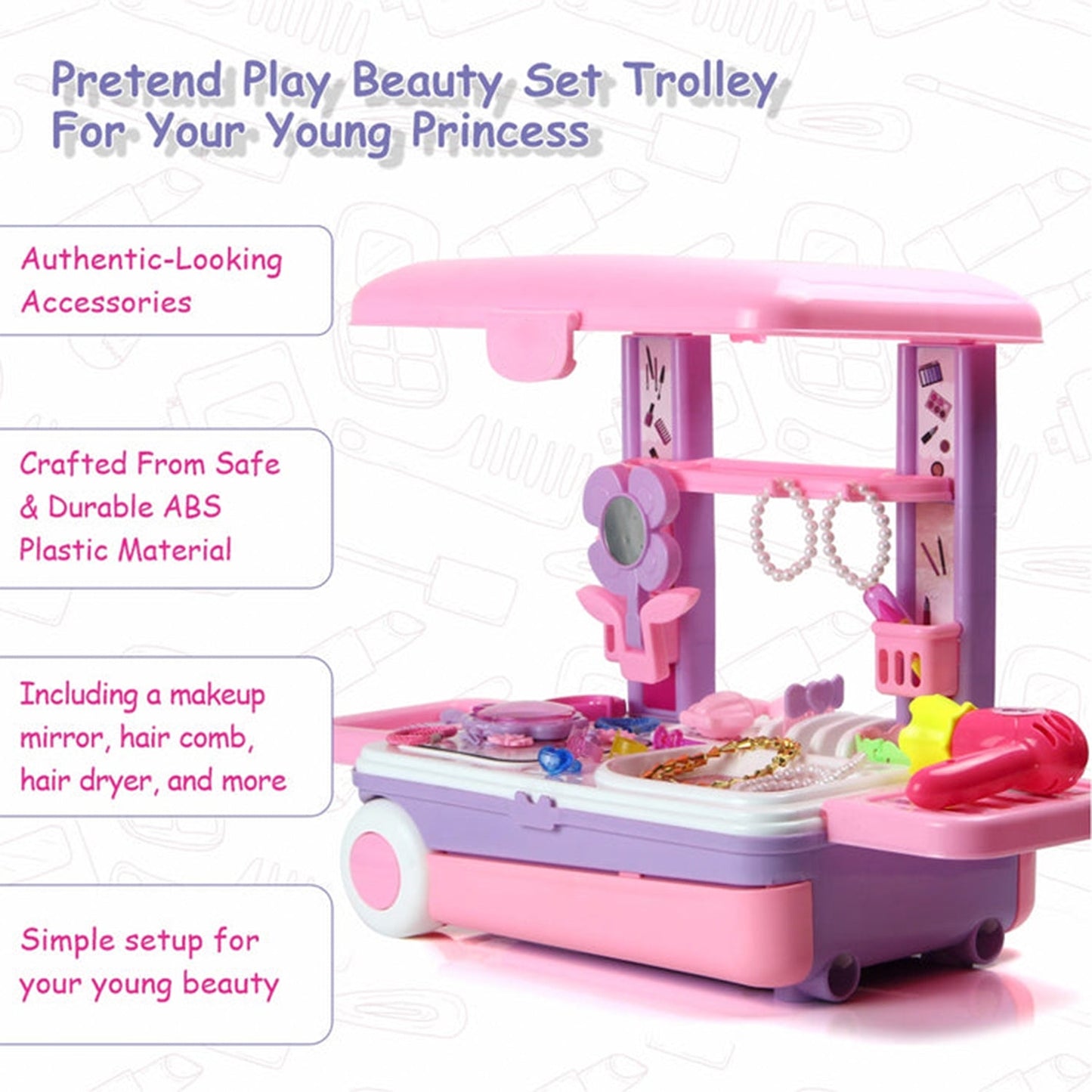 Big Beauty Set Suitcase On Wheel, The Ultimate Beauty Set On Wheels for Girls, Makeup Kit is Easy to Clean & Use, Portable Beauty Set with 25 Pieces for 3 Years BIS Approved. (Beauty Set Trolley) Your Brand