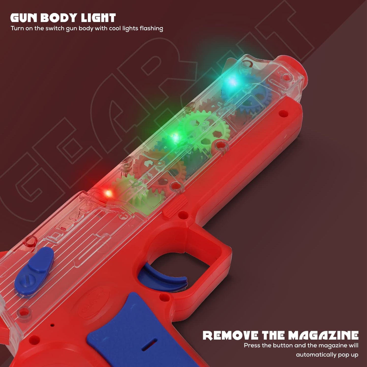 Plastic Gear Simulation Toy Gun for Kids, Pretend Play Gun Toys with 3D Flashing Lights and Exciting Music, Electric Laser Toy Guns with Rotating Gear Mechanism, Toy for Birthday Gift for Kids 3+ Years (Pack of 1) Your Brand