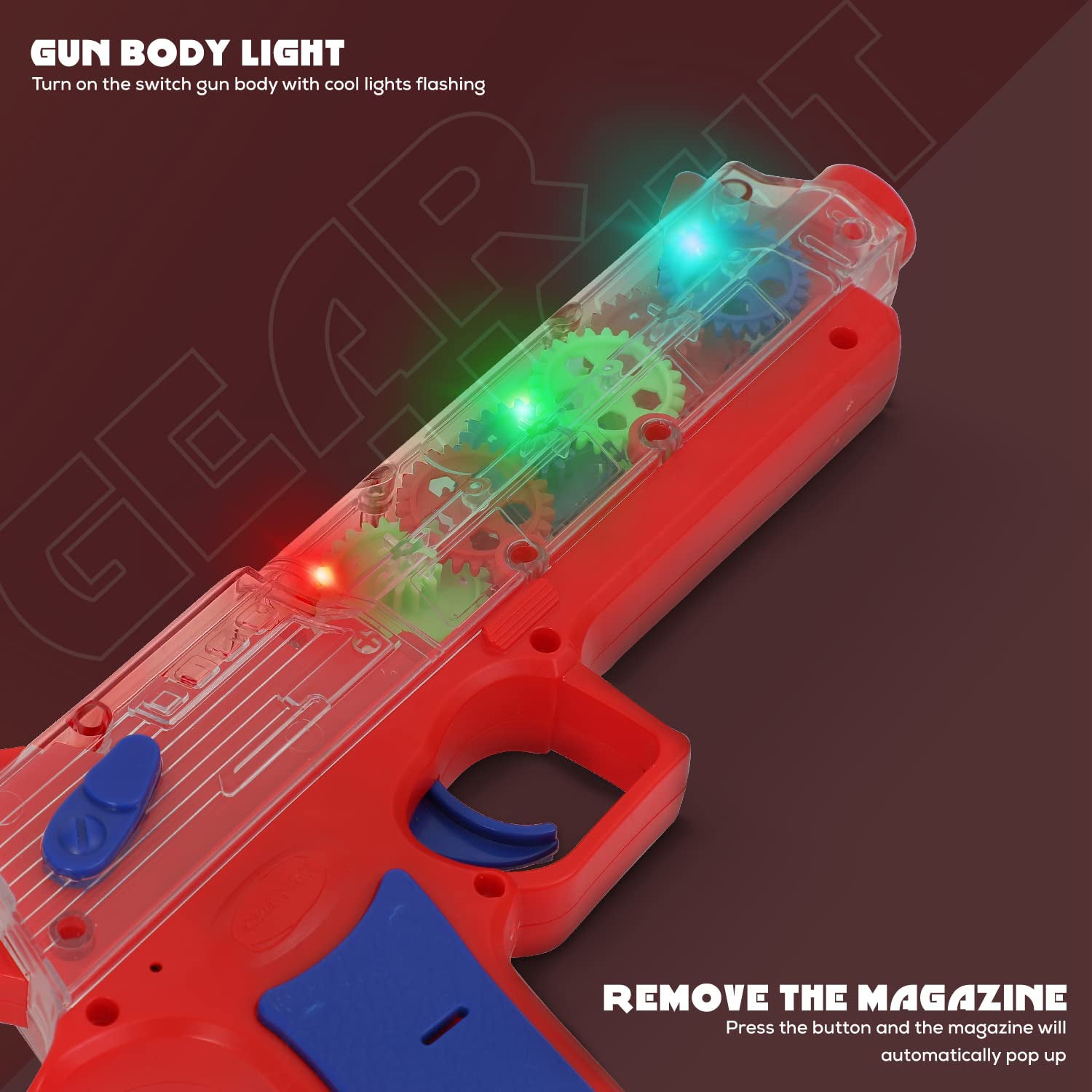 Plastic Gear Simulation Toy Gun for Kids, Pretend Play Gun Toys with 3D Flashing Lights and Exciting Music, Electric Laser Toy Guns with Rotating Gear Mechanism, Toy for Birthday Gift for Kids 3+ Years (Pack of 1) Your Brand