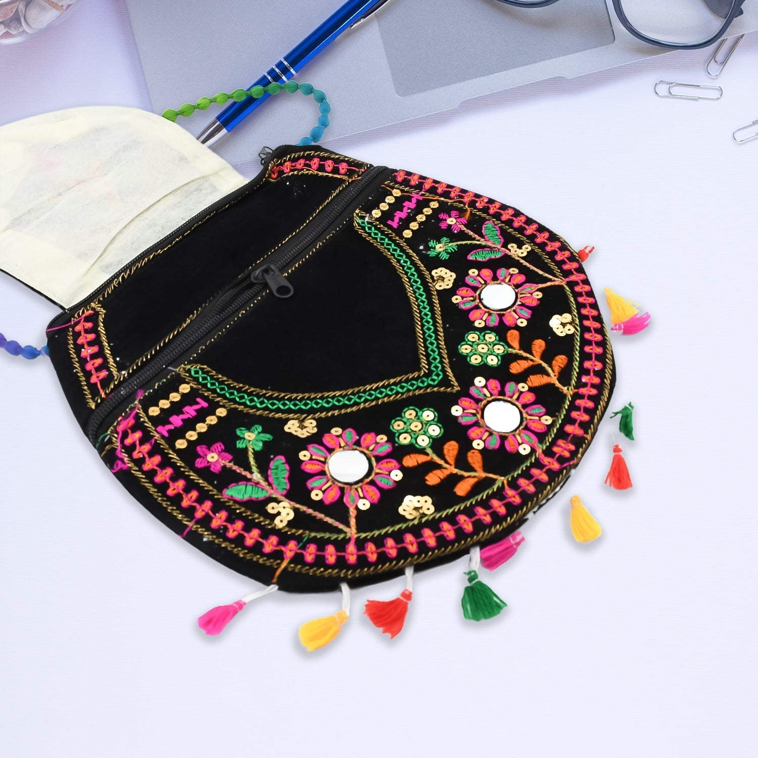 9 inch Handcrafted Cotton Embroidered Shoulder Bag for Girls & women (1 Pc) Your Brand