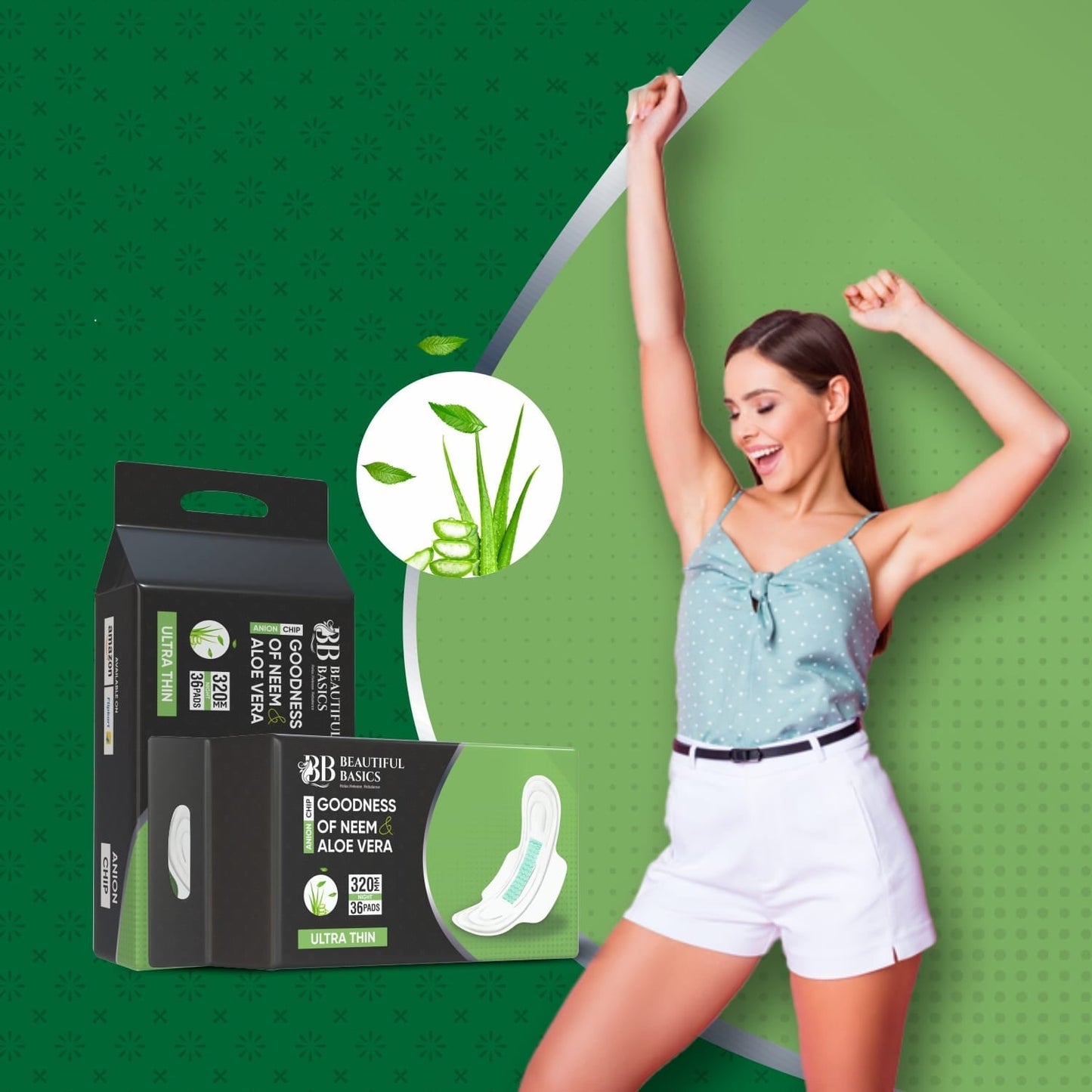 Sanitary Pads for Women With Goodness of Neem & Aloe Vera | Ultra Thin | Leakage Protection | PH Balance | With Antibacterial Anion Chip | 5X More Absorbance (320 mm / 36 Pads) Your Brand