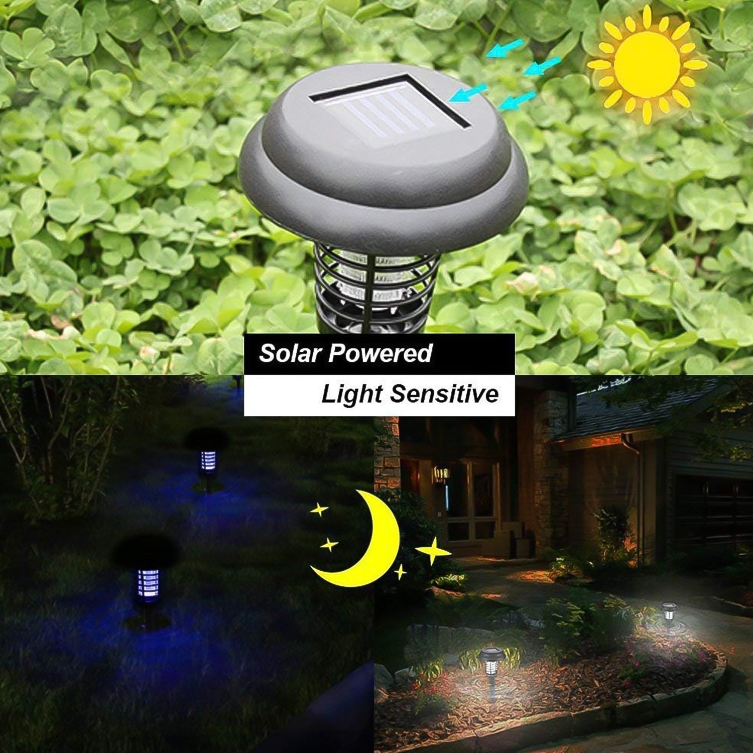 Garden Lighting UV LED Solar Powered LED Mosquito Trap / Bug Zapper  (2 Pc) Your Brand