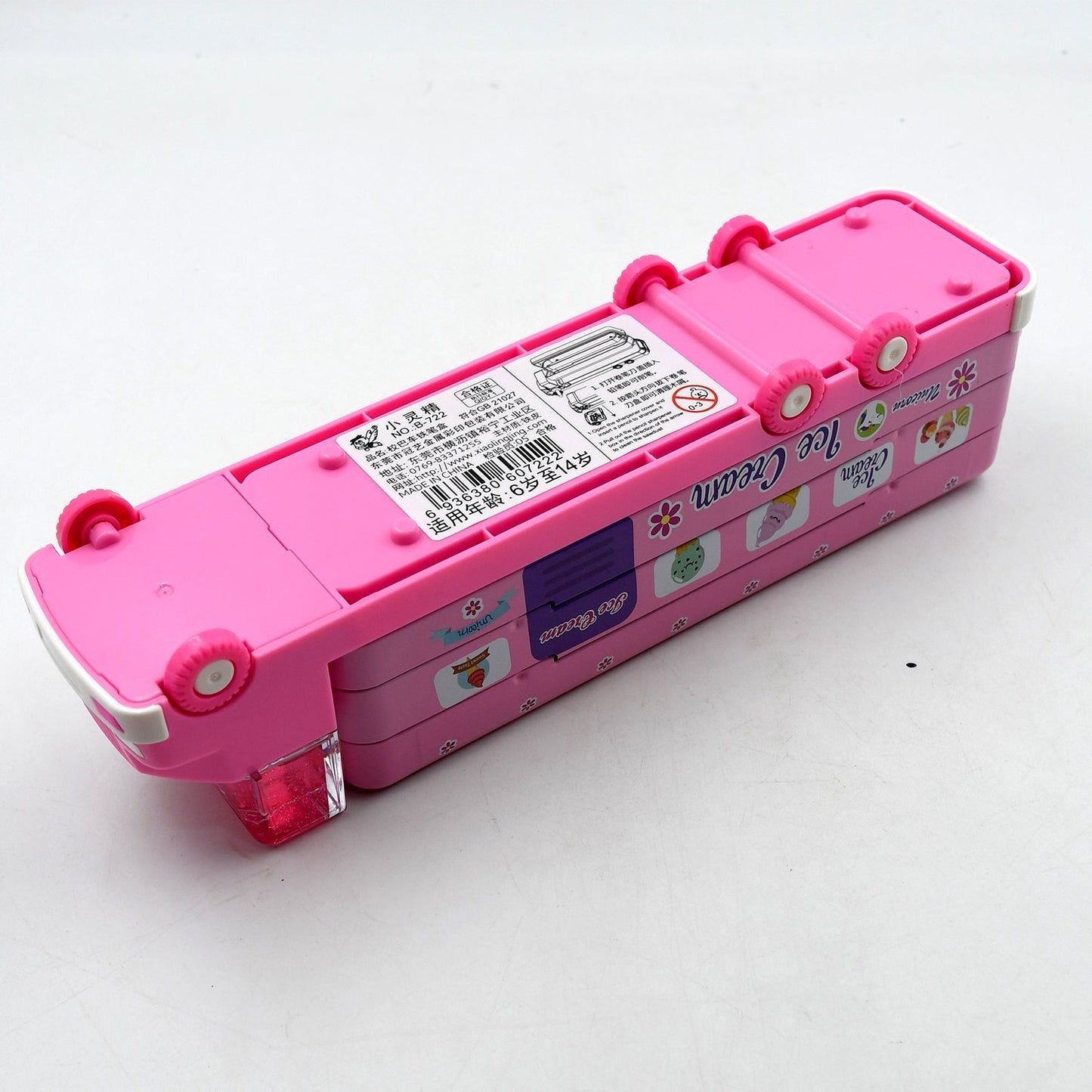 Double Decker Magic Truck Compass Multi Level Metal Truck Compass Pencil Case with Movable Wheels & Sharpener (Mix Design) Your Brand