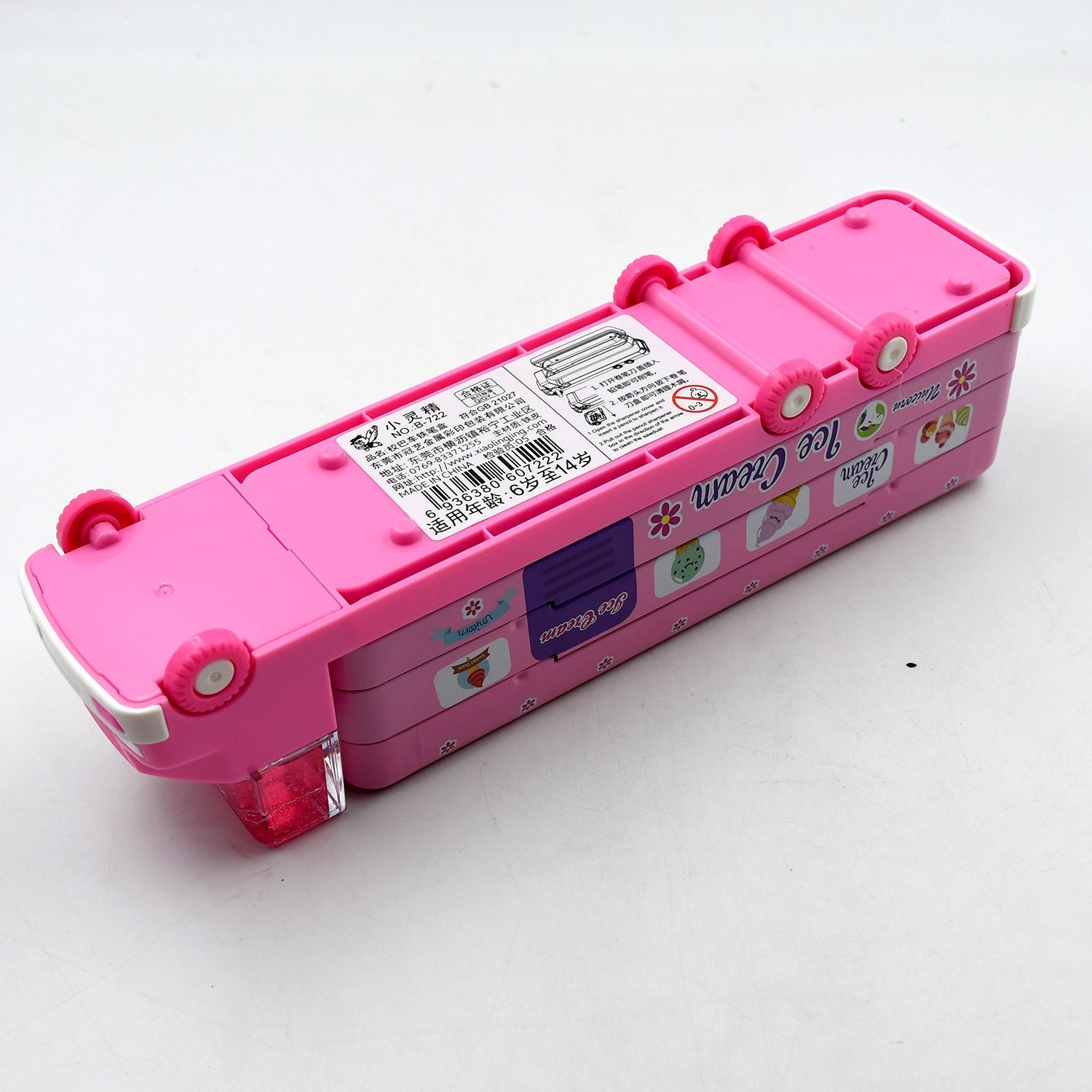 Double Decker Magic Truck Compass Multi Level Metal Truck Compass Pencil Case with Movable Wheels & Sharpener (Mix Design) Your Brand