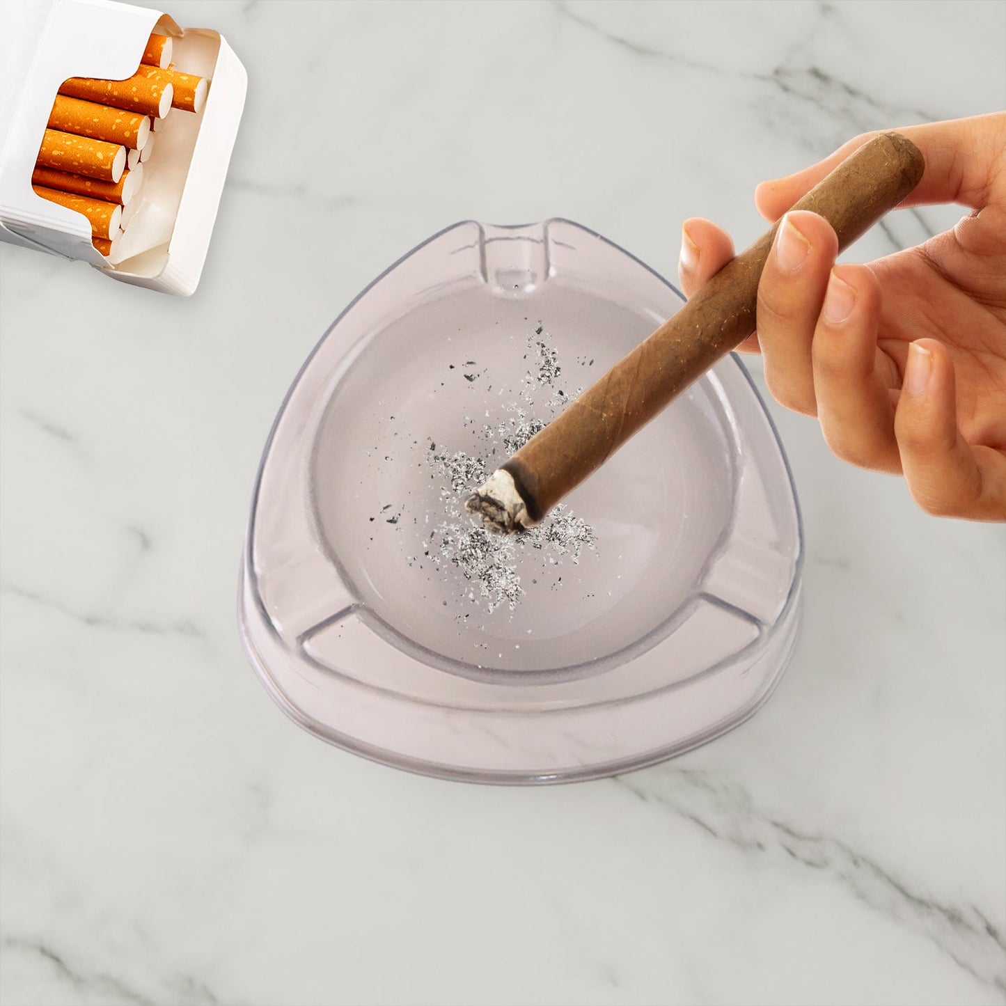 Oblivion Transparent White Ashtray with Cigarette Holder Grooves (1 Pc)