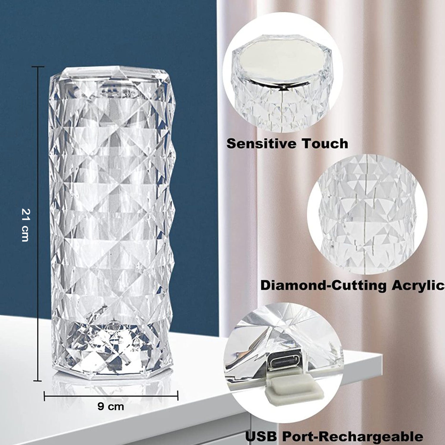 Crystal Touch Night Light (16 Colors) - Rose Diamond Table Lamp with Remote Control, USB Table Lamp, Romantic Date Lighting Decor for Festival, Bedroom, Dining Room Your Brand