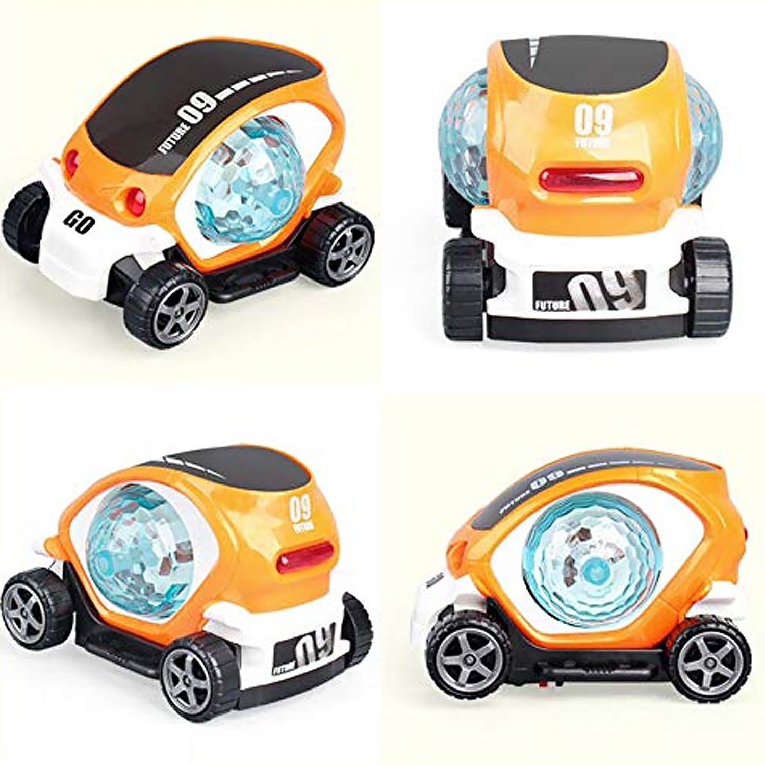 Plastic 360 Degree Rotating Stunt Car Toy for Kids - Bump and Go Action with 4D Lights and Music, Plastic Mini Car with Disco Ball (1 Pc / Battery Not Included) Your Brand