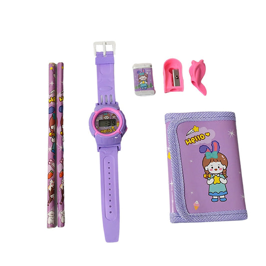 Stationery Set for Girls and Boys | Kids Return Gift - 7 In 1 School Items For Kids-Pencils, Eraser, Sharpener, Pouch, Pencil Extender | Birthday Gift Idea Stationary Kit Set for School Kids (Pack of 7 Pcs Set) Your Brand