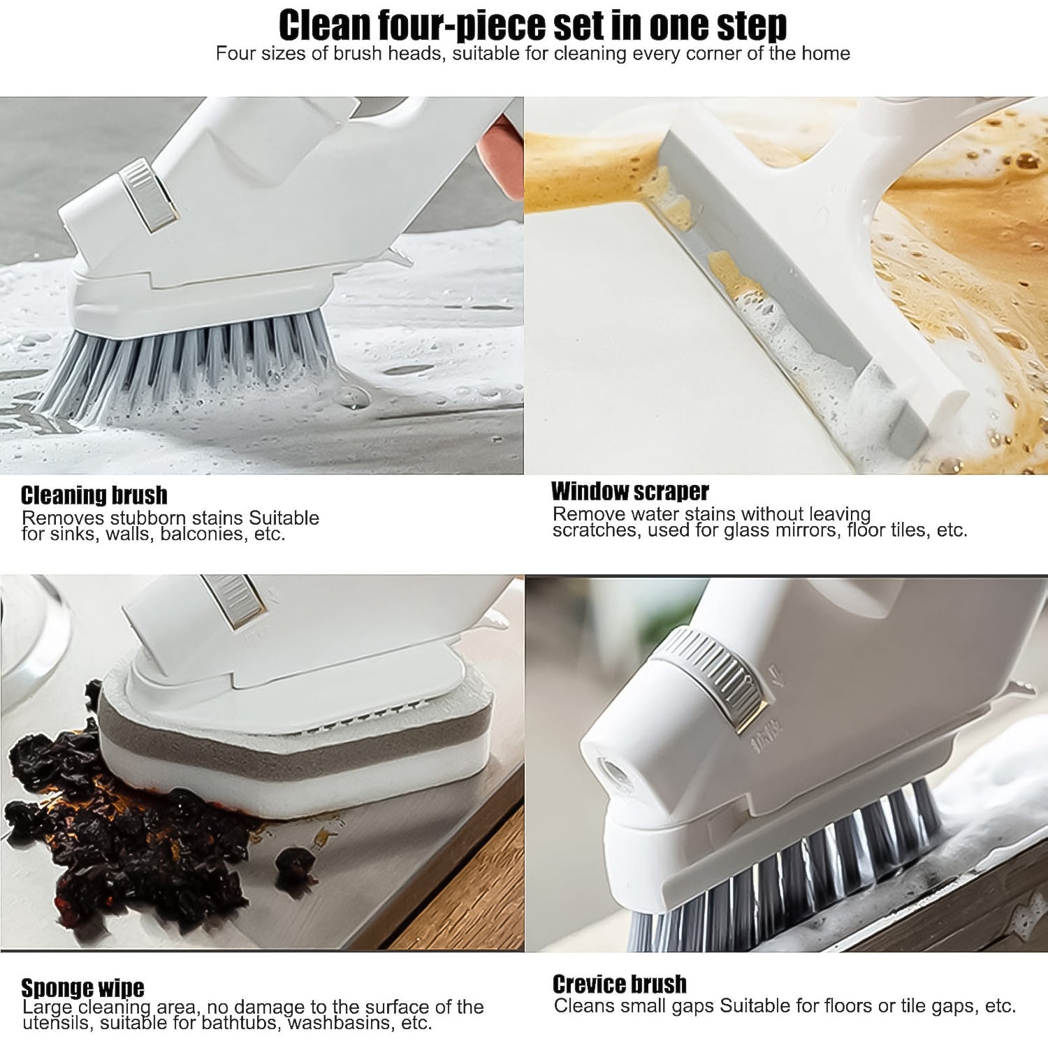 4 in 1 Scrub Brushes for Cleaning 4 Types of Brush Head Replacements (1 Set) Your Brand