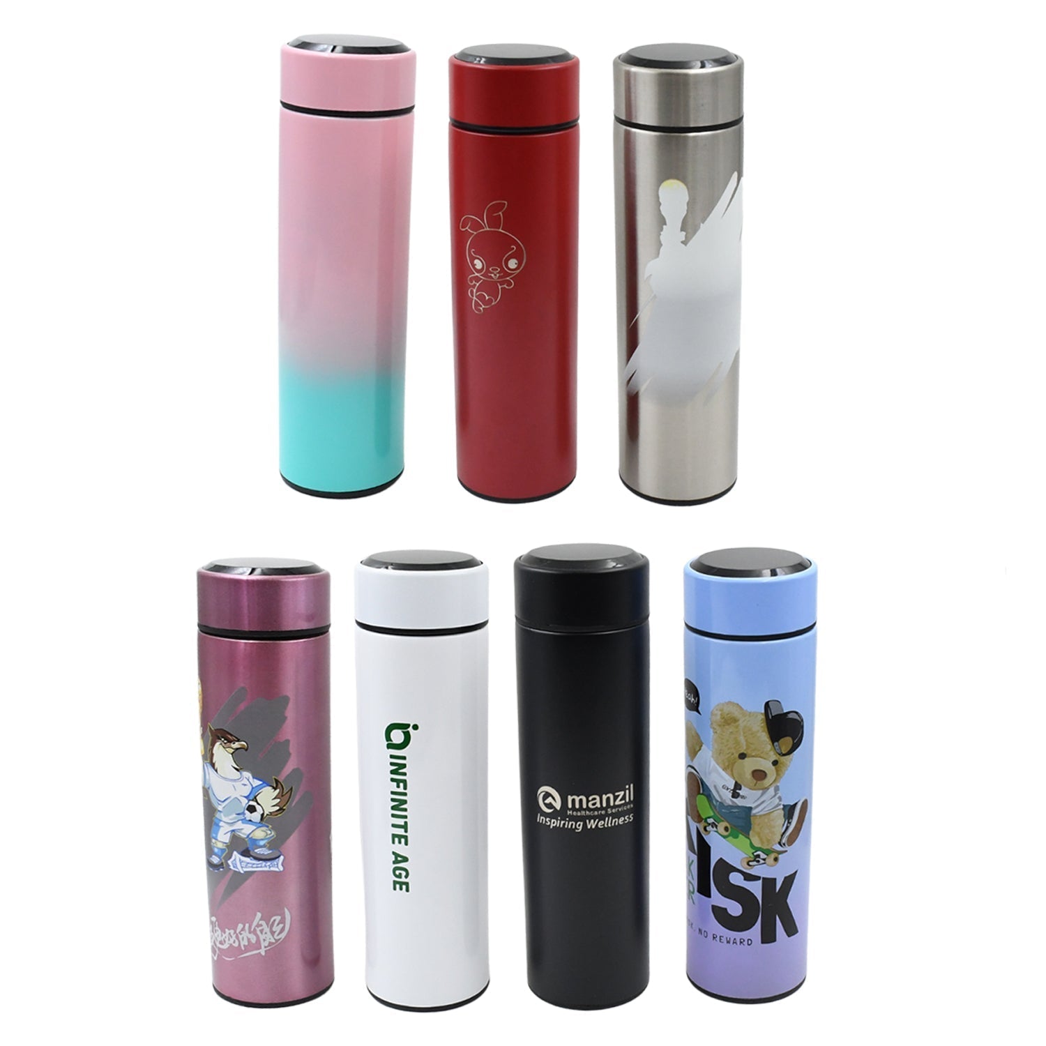 Printed Smart Vacuum Insulated Water Bottle with LED Temperature Display (1 Pc / 500 ML Approx / Multicolor / Mix Design ) Your Brand