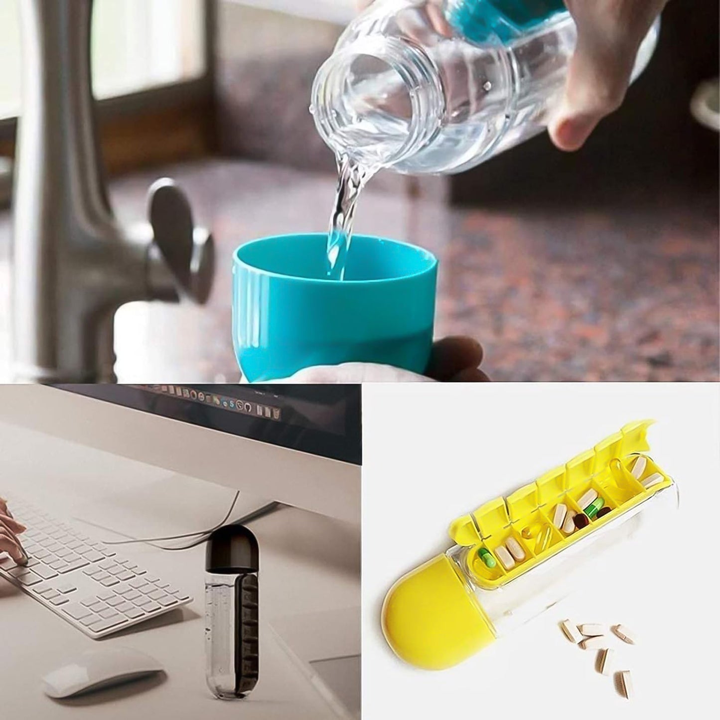 Pill & Vitamin Bottle, Water Bottle Multi Functional Use for Traveling & Outdoor Use Water Bottle, Travelling kit, Summer Special Bottle (600 Ml /  Mix Color ) Your Brand