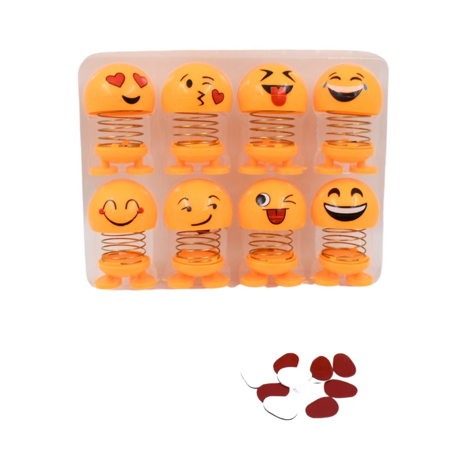 Cute Emoji Bobble-Head Funny Smiley Face Emoticon Figure Spring Dolls Bounce Toys for Car Interior Dashboard Accessories Desktop Decoration / Kids Toys (Pack of 8) Your Brand