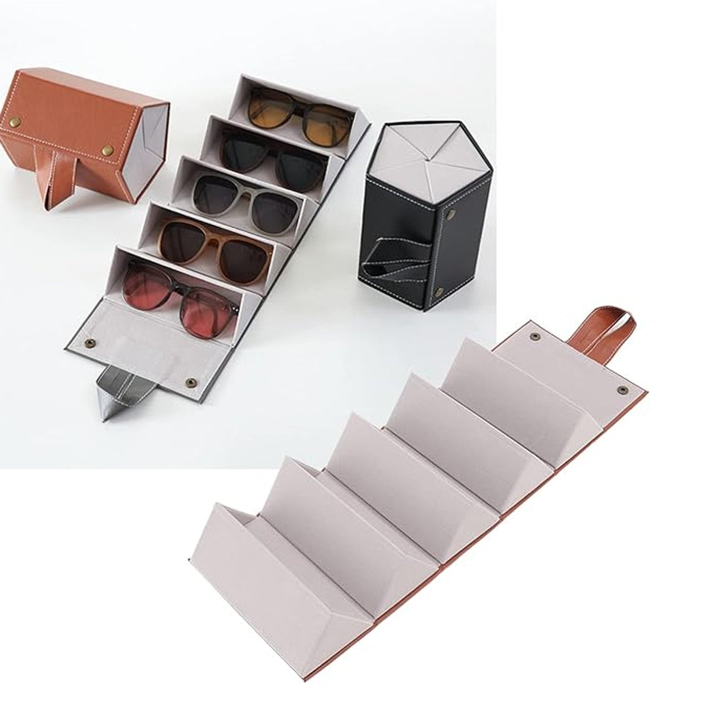 5 Slots Sunglasses Organizer Box, Glass Holder Box, spectacle case of sunglasses, Specs case, Foldable Travel Glasses Case Storage (1 Pc) Your Brand
