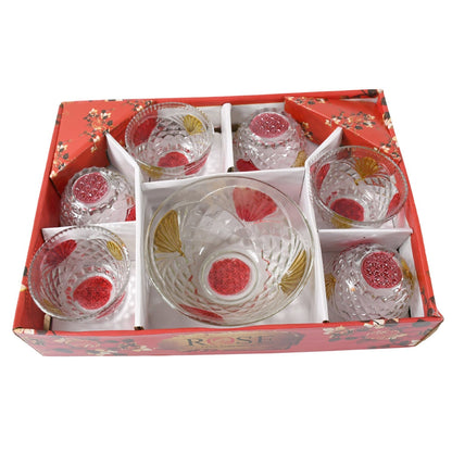 Rose glass Multipurpose Pudding / Dessert / Ice Cream Bowl Set for Home use, Home & Kitchen Serving Bowl for Sundae, Sweets, Snacks, Fruit, Pudding, Nuts or Dip, Serving Bowls 6 Medium & 1 Big Bowl (Set of 7 pc) Your Brand