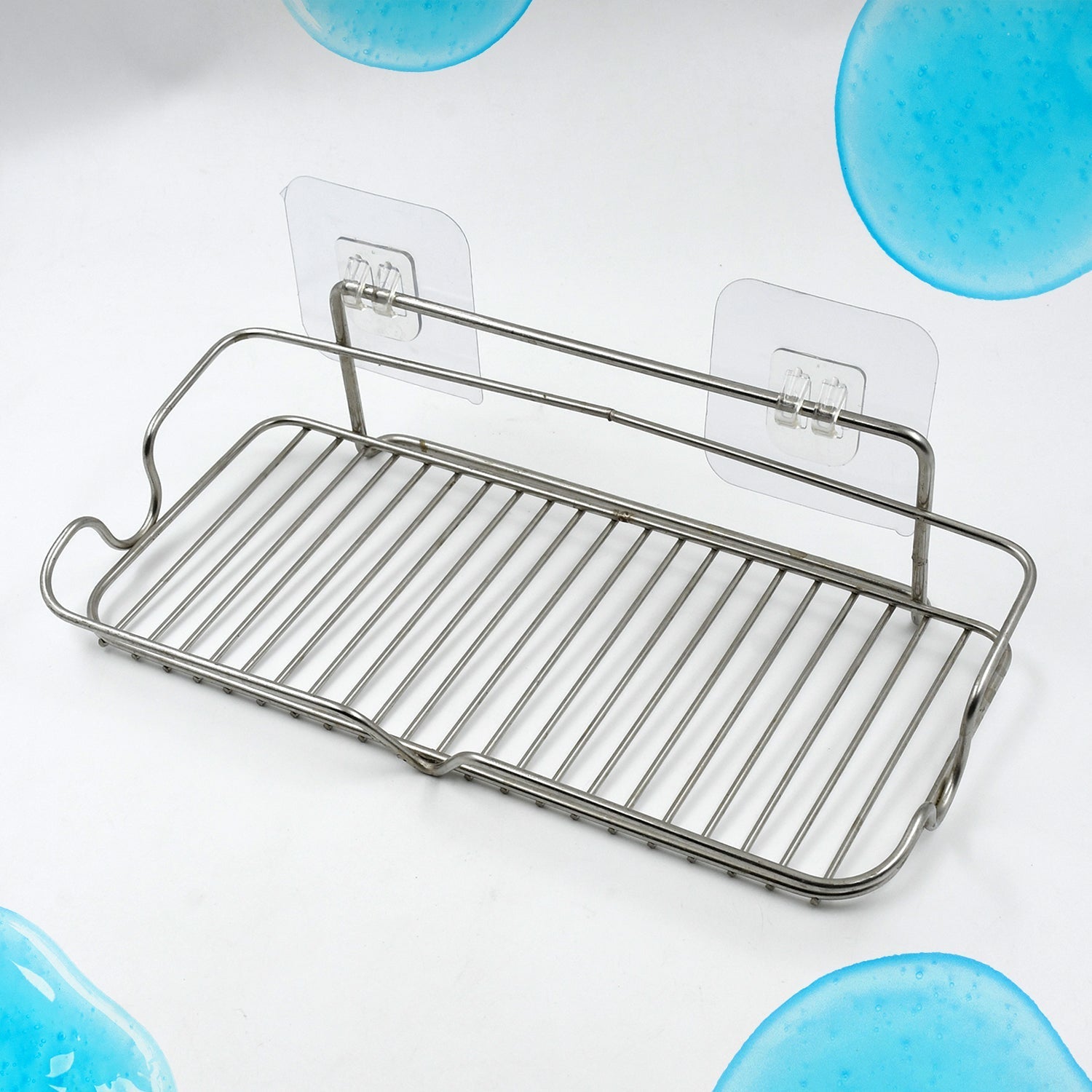 Stainless Steel Kitchen Bathroom Shower Shelf Storage Suction Basket Rack With 2 Hook (1 Pc) Your Brand
