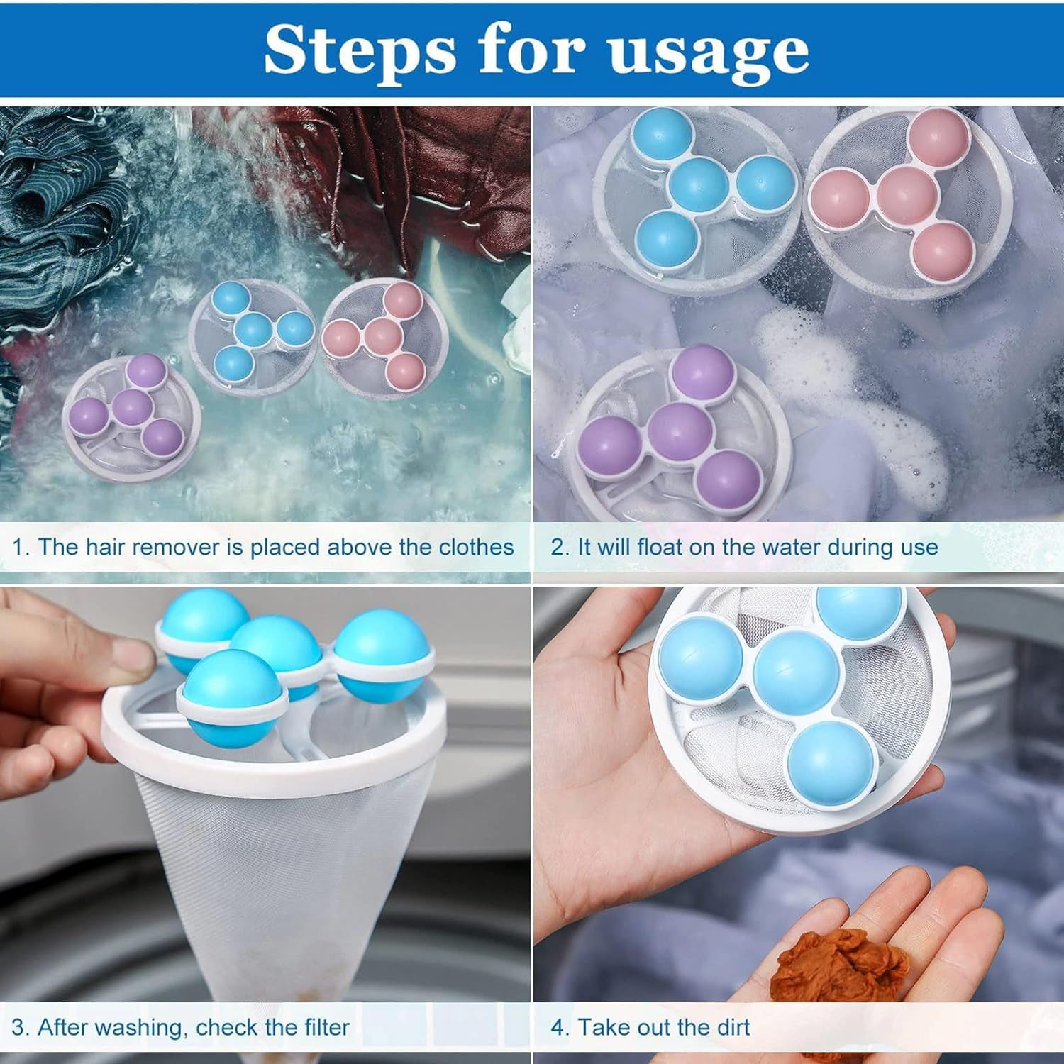 Laundry Ball Floating Pet Fur Lint Hair Catcher Household Reusable Washing Machine Floating Lint Mesh Bag Hair Filter Net Pouch Washing Lint Hair Remover Net, Mesh Bag Dryer (1 Pc) Your Brand