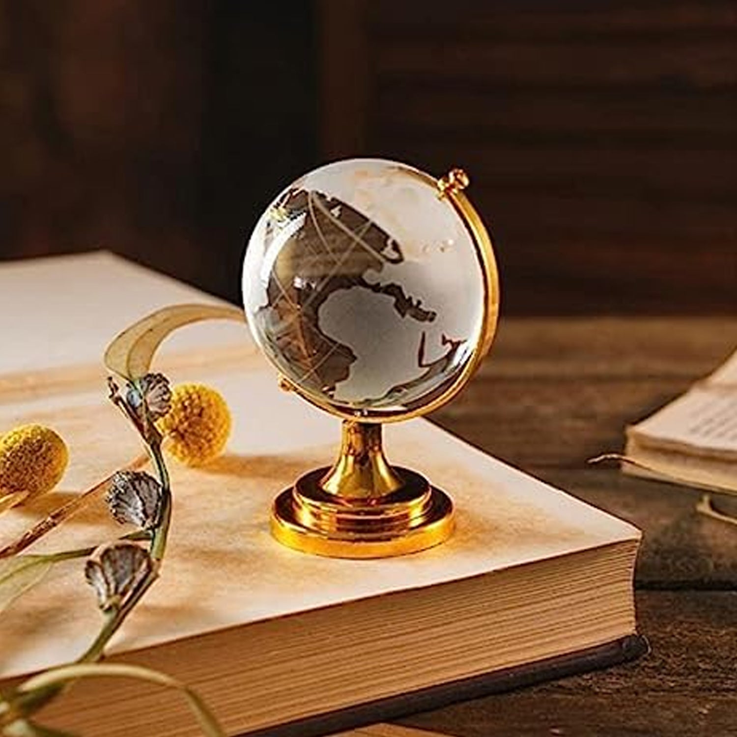 Crystal Globe / World Map 50 mm with Golden Stand (1 Pc) Your Brand