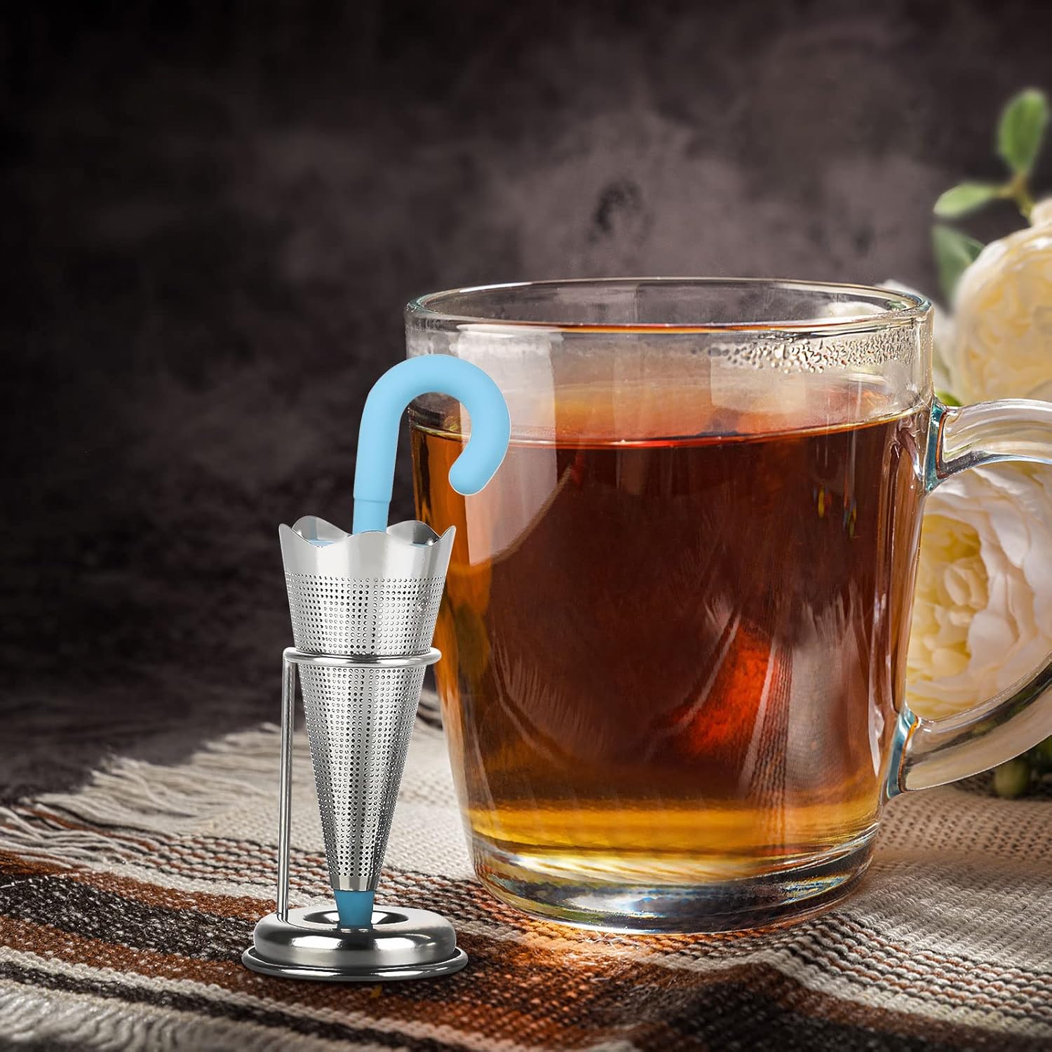 Reusable Cute Umbrella Tea Strainer With Tray / Stand (1 Pc) Your Brand