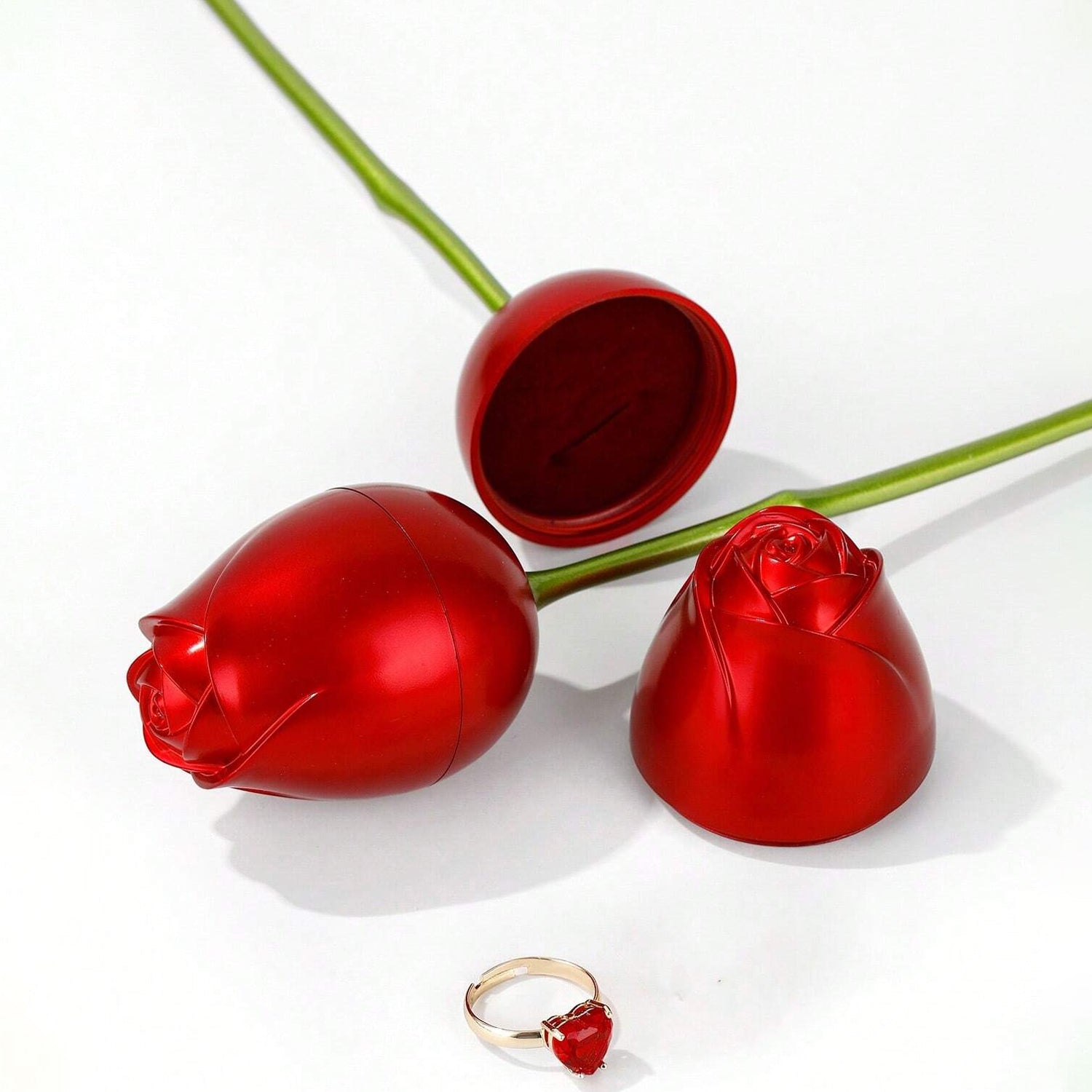Plastic Red Rose Couple Rings Box-Fancy Rings Box (No Rings Included / 1 pc) Your Brand