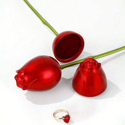 Plastic Red Rose Couple Rings Box-Fancy Rings Box (No Rings Included / 1 pc) Your Brand