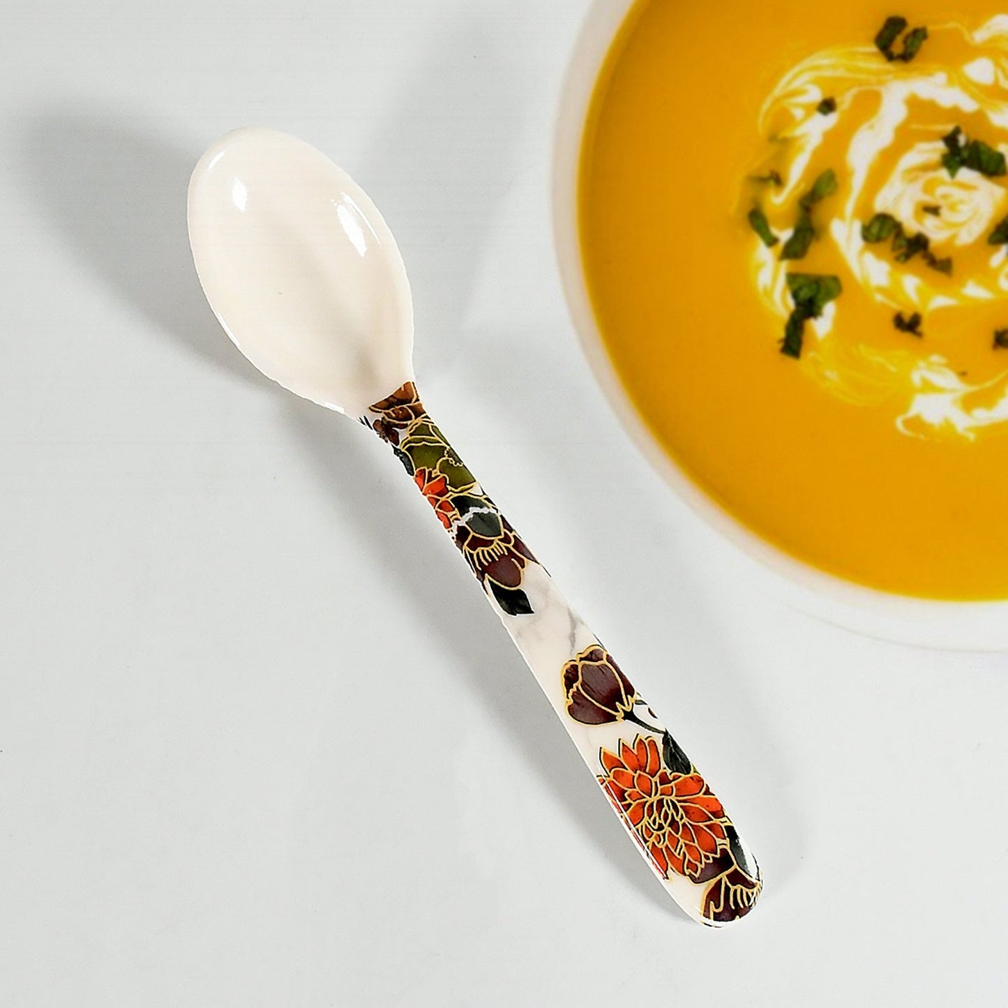 Dream High Quality plastic Dinning Dinner set with Unique Flower Design Printed, 6 pc Plates, 6 pc Bowls and 6 pc Serving Spoon, Lightweight Round Plates and Bowls, Microwave, and Dishwasher Safe (18 Pcs set) Your Brand