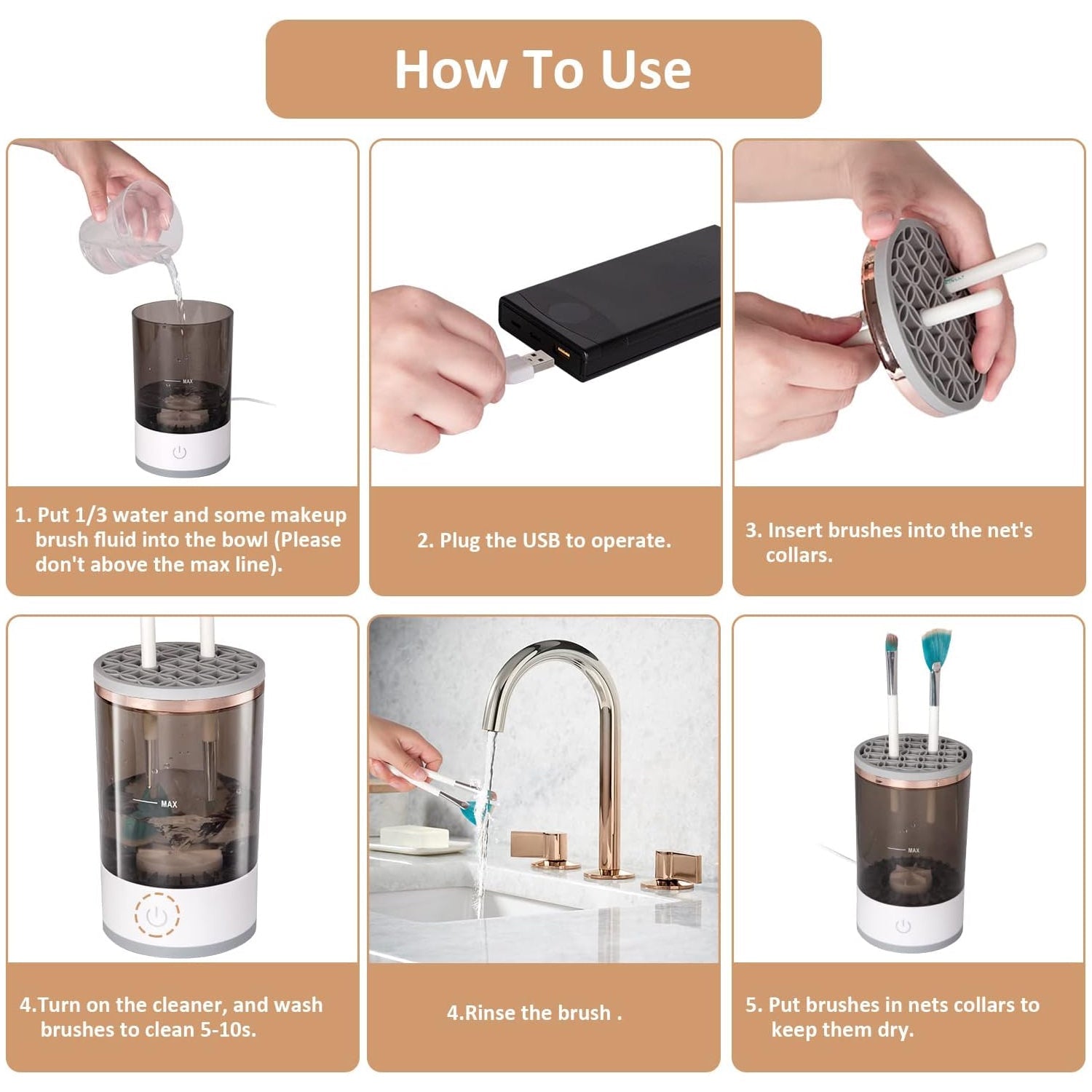 Automatic Makeup Brush Cleaner Fast Electric Brush Cleaner Hand Free Machine Super Clean Brush Washer & Brushes Organizer Tool (1 Pc) Your Brand