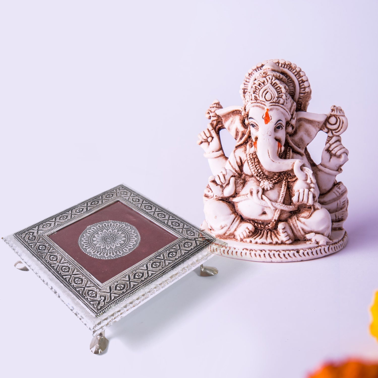 Silver - Square Pooja Chowki Patla / Bajot (20×20 CM / 1 Pc) Your Brand