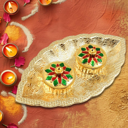 Leaf Shape Special Puja Thali (1 Pc / Mix Design) Your Brand