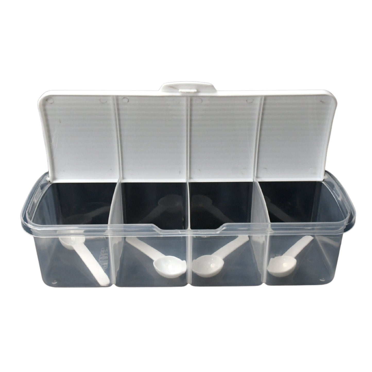 Kitchen Multipurpose Air-tight 4 Sections Storage Containers / Masala Box Pickle (Achar) Jar with 4 spoon for each section (1 Pc / Mix Color) Your Brand