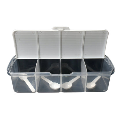 Kitchen Multipurpose Air-tight 4 Sections Storage Containers / Masala Box Pickle (Achar) Jar with 4 spoon for each section (1 Pc / Mix Color) Your Brand