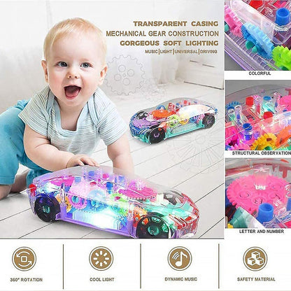 Automatic 360 Degree Rotating Transparent Gear Concept Car with Musical and 3D Flashing Lights Toy for Kids Boys & Girls (Multicolor / Battery Not Included) Your Brand